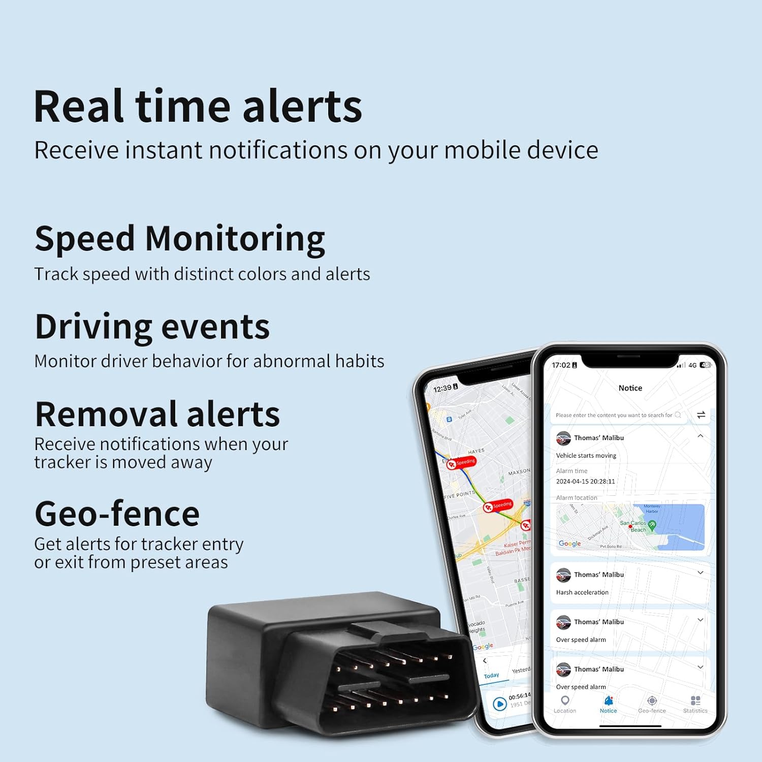 GPS Car Tracker, Smallest 4G OBD Size, Route History, Speeding Monitoring, Real-Time Tracking, Simple Activation, Simple Plug-in Fleet Tracker, 5-Day Free Trial, Subscription Required