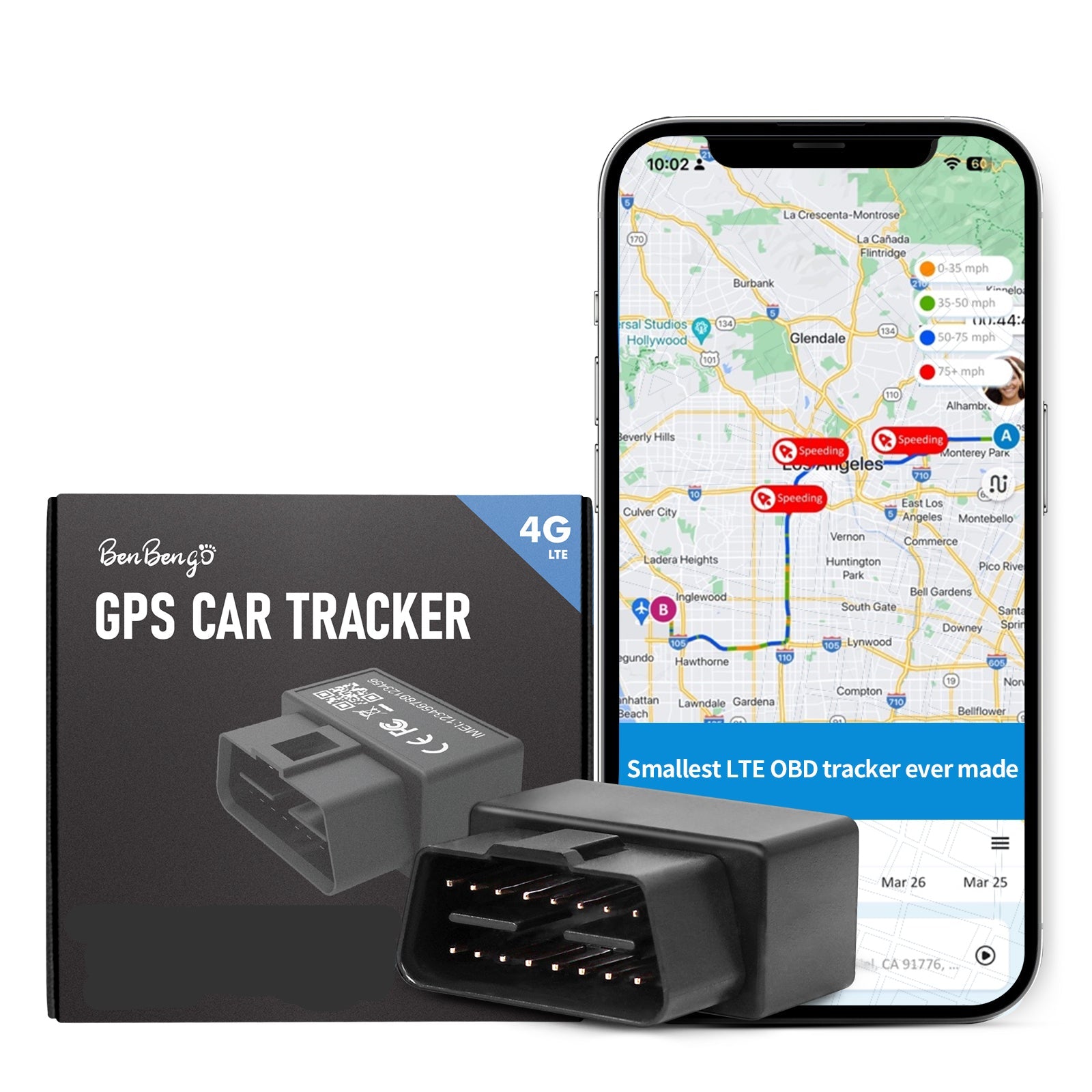 GPS Car Tracker, Smallest 4G OBD Size, Route History, Speeding Monitoring, Real-Time Tracking, Simple Activation, Simple Plug-in Fleet Tracker, 5-Day Free Trial, Subscription Required
